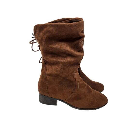 Soda Faux Suede Wide Calf Knee High Boots With Lace Up Back Brown Size 8.5 - Picture 4 of 8